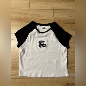 Cherry Print Raglan Baseball T-Shirt - Black & White